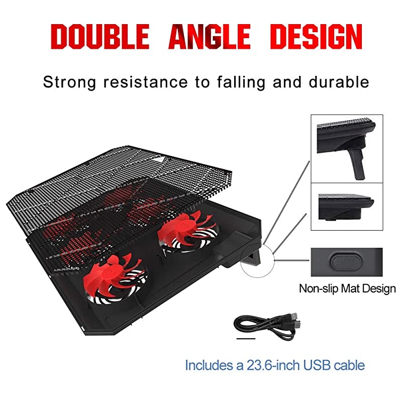 Laptop Cooling Pad, Powerful Slim Quiet Laptop Cooler for Gaming Laptop - 6 Red LED Fans - Dual USB 2.0 Ports - Portable Height Adjustable Laptop Stand, Fits 12-17 Inches