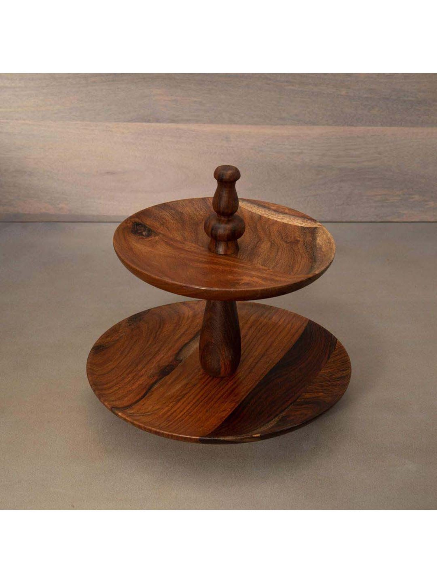 ellementry Natural Sheesham Wood 2 Tier Cake Stand - Set of 1