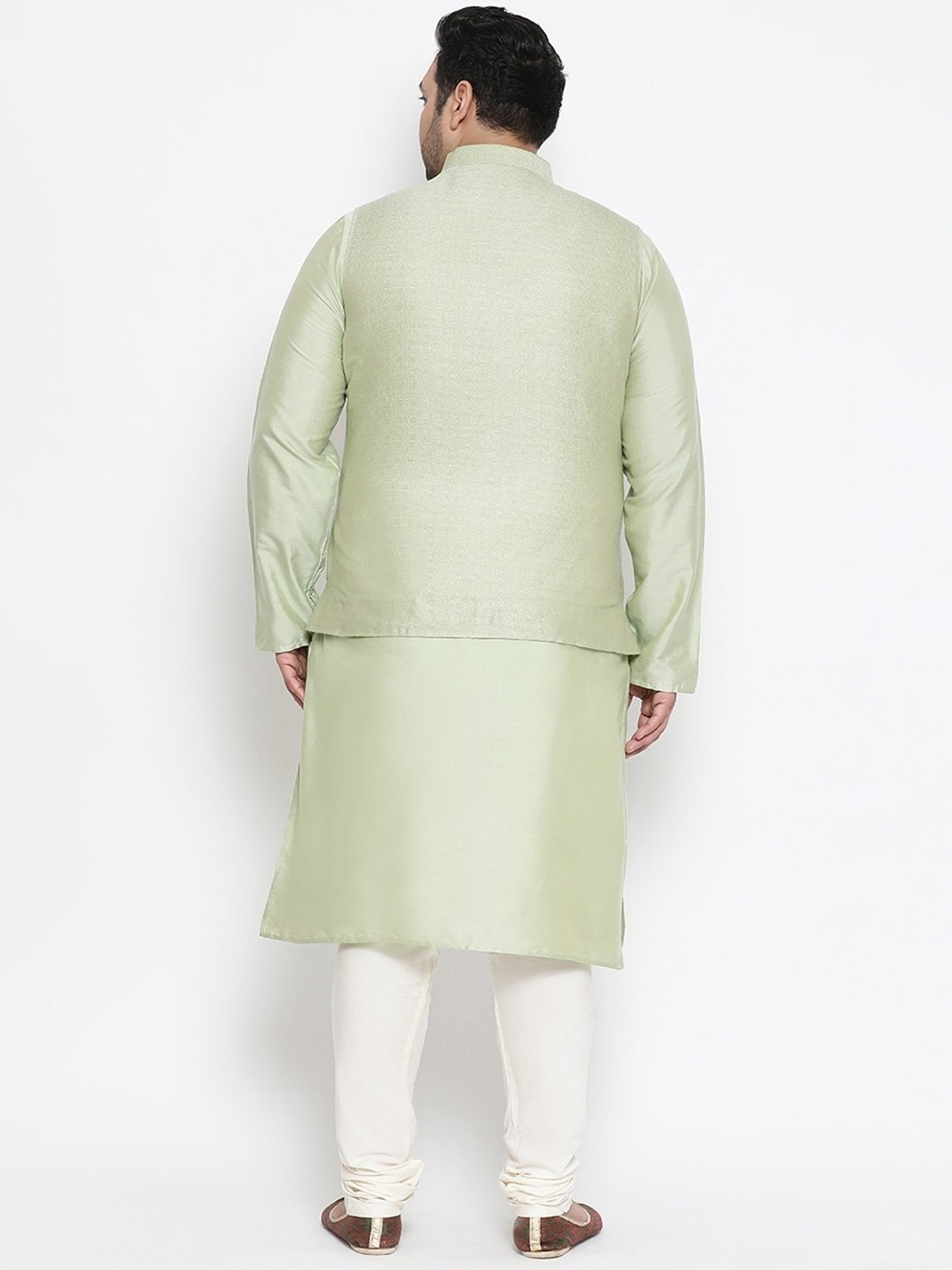 KISAH PLUS Light Green Regular Fit Printed Kurta Set With Jacket