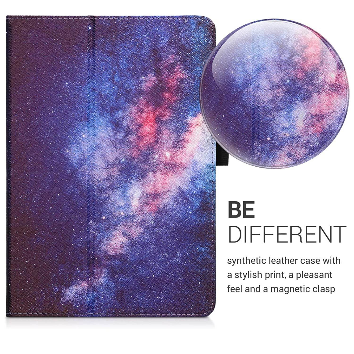 kwmobile Case Compatible with Huawei MediaPad T5 10 - Slim PU Leather Tablet Cover with Stand Feature - Starry Galaxy Light Pink/Dark Pink/Dark Blue