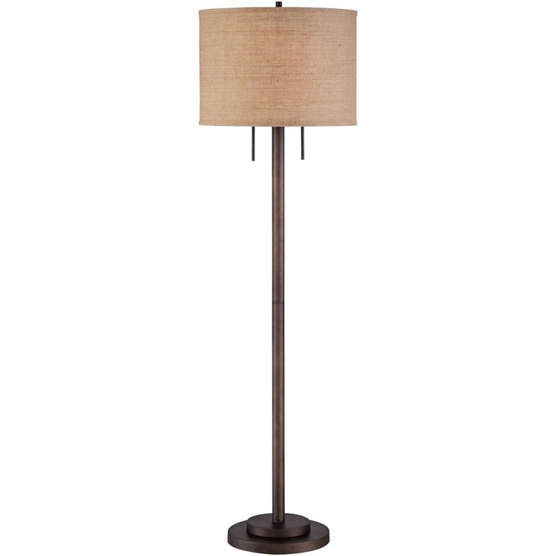 Possini Euro Design Modern Floor Lamp Oil Rubbed Bronze Burlap Fabric Drum Shade for Living Room Reading Bedroom Office