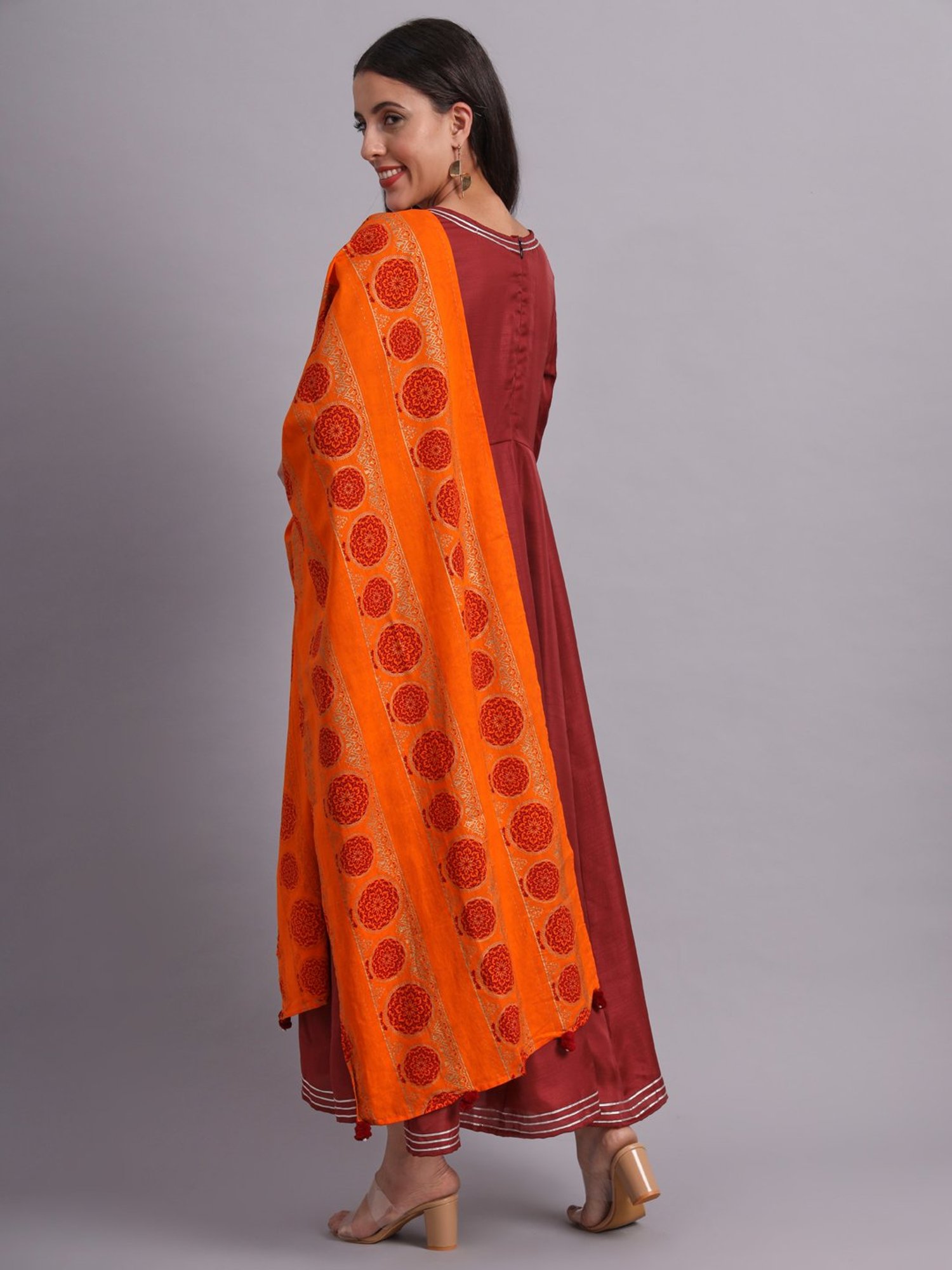 DECKEDUP Orange Printed Dupatta