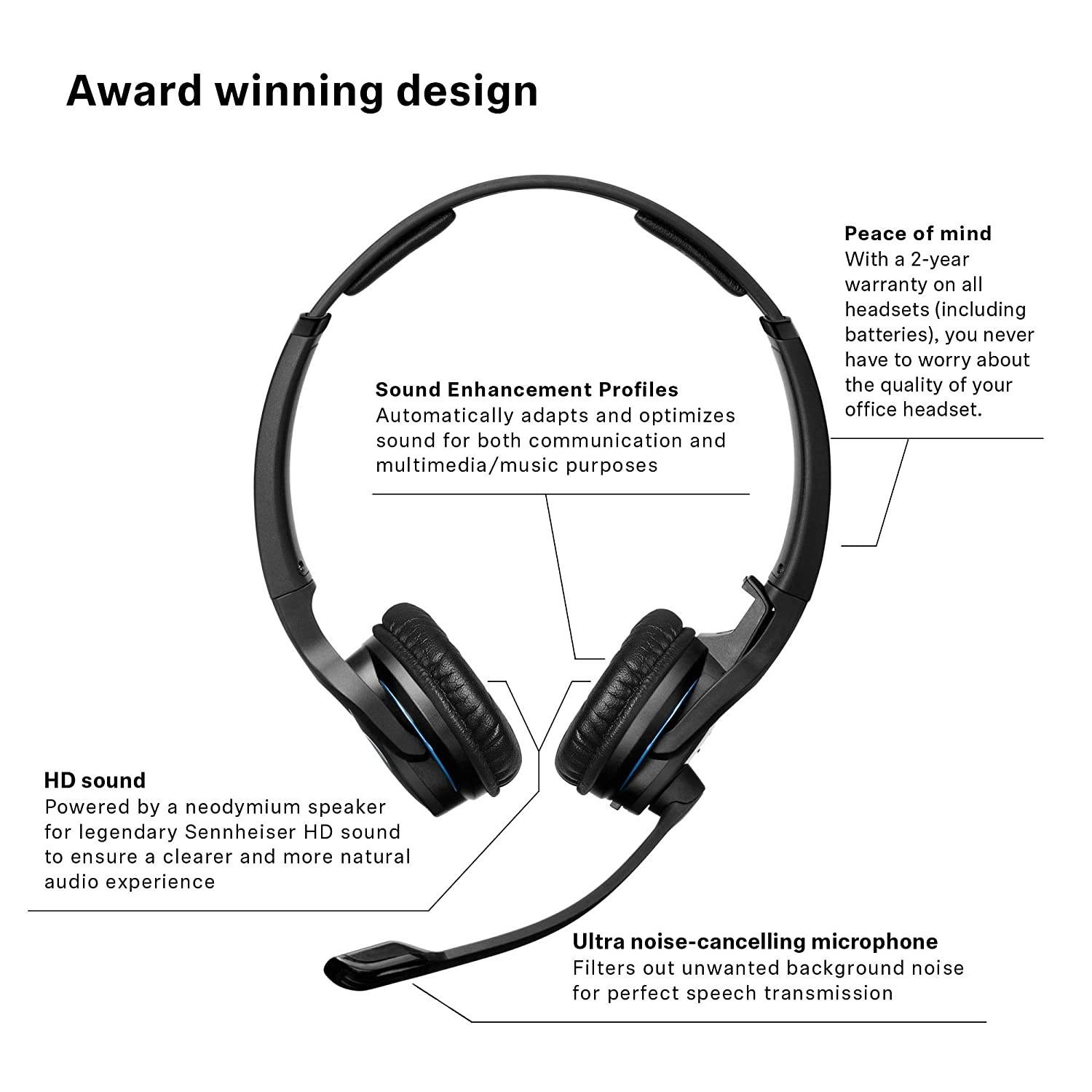 Sennheiser MB Pro 2 UC ML (506046) - Dual-Sided, Dual-Connectivity, Wireless Bluetooth Headset | For Desk/Mobile Phone & Softphone/PC Connection| w/ HD Sound & Major UC Platform Compatibility (Black)