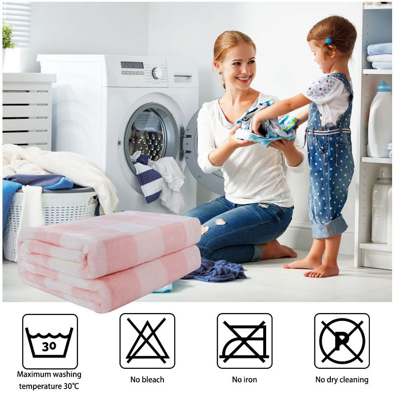 1 Pc Full Microfiber Plush Flannel Bed Blankets Pink and White  - PiccoCasa