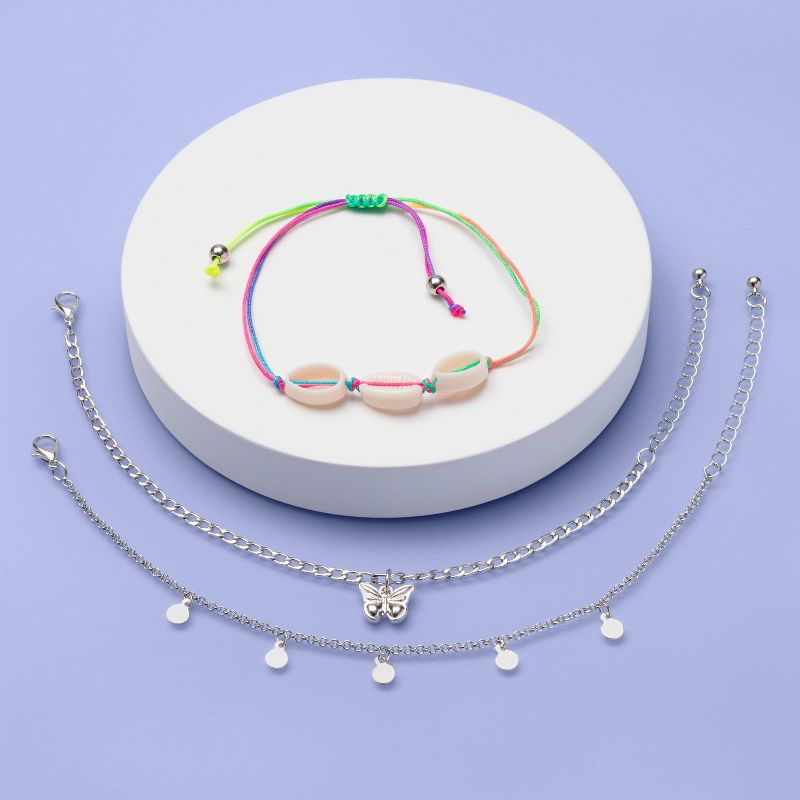 Girls' 3pk Rainbow Cord and Shell Anklet Set - More Than Magic™