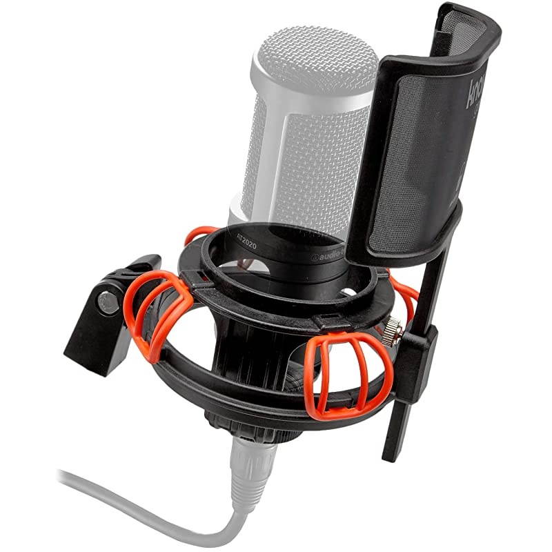Microphone Shock Mount and Detachable Pop Filter Fits Audio Technica AT2020 Mic AntiVibration Holds Microphone Steady Reduces Noise for Studio Recording