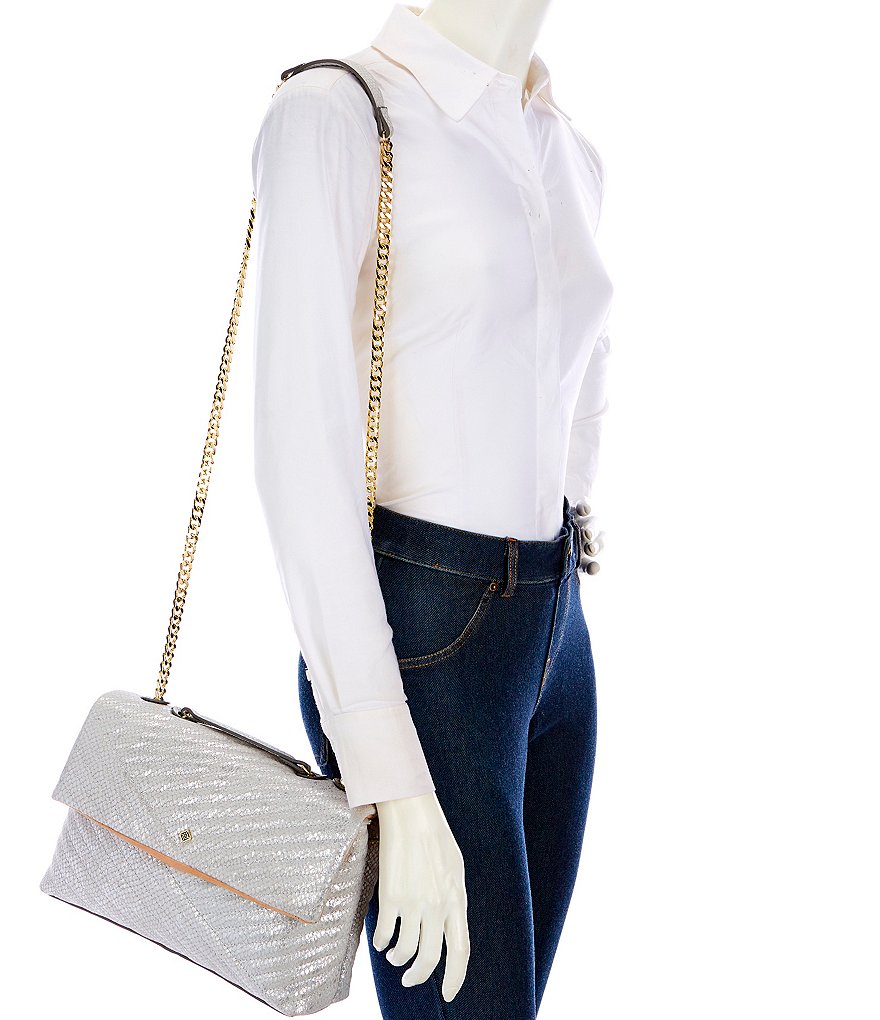 Antonio Melani Soft Quilted Metallic Leather Flap Shoulder Bag