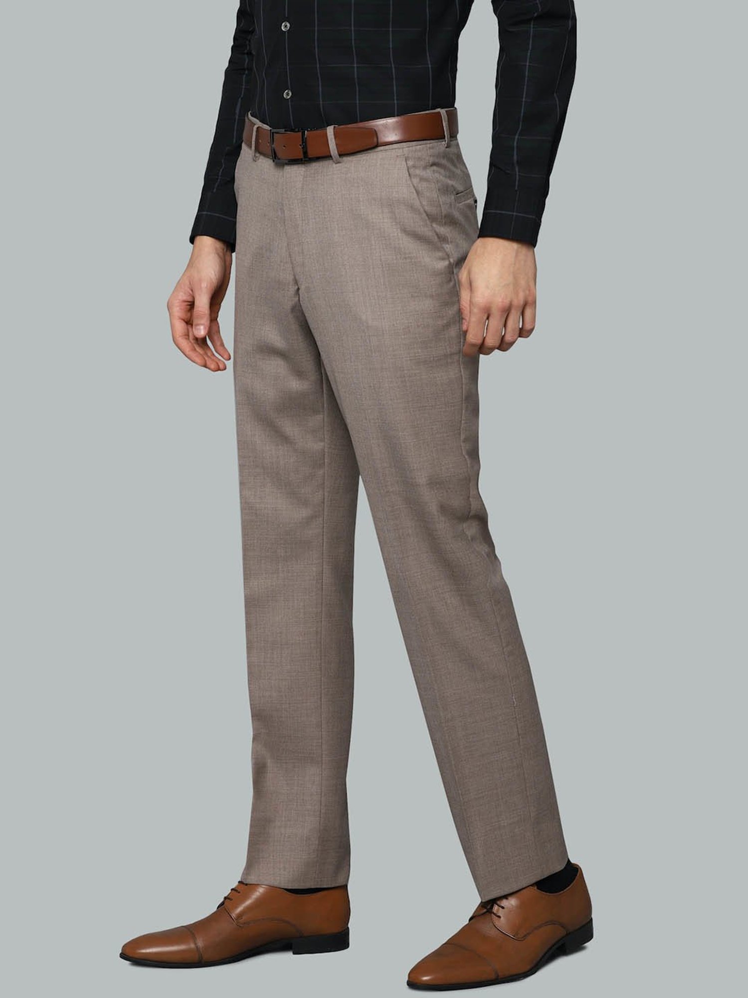 Luxure By Louis Philippe Grey Slim Fit Flat Front Trousers