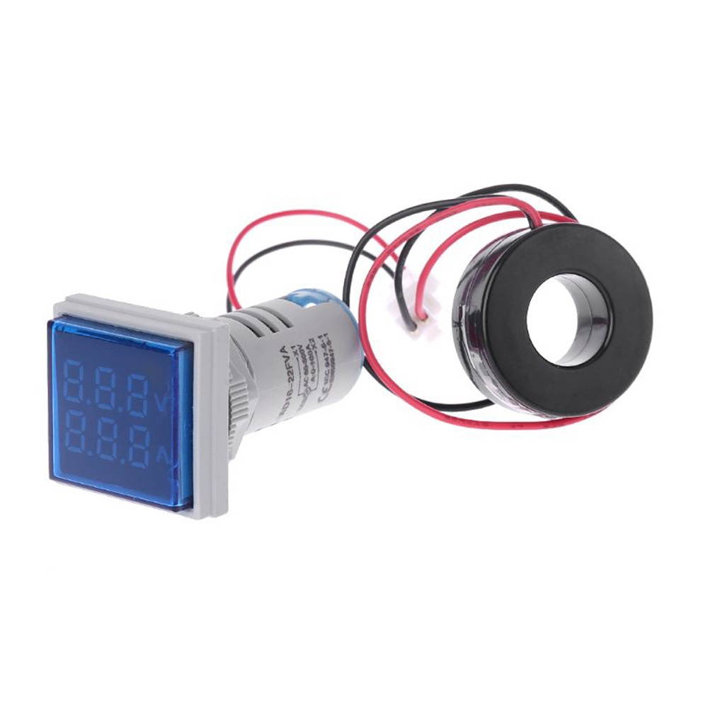 AC 60-500V 0-100A D18 Square LED Digital Dual Display Voltmeter Ammeter Voltage Gauge Current Meter White