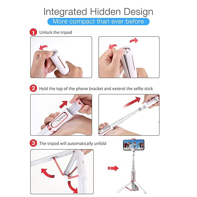 Selfie Stick Tripod  Lightweight Aluminum All in One Extendable Bluetooth Selfie Stick Tripod with Remote for iPhone 1111 ProXS MAXXRXSX88 Plus7 Galaxy S10S9 MoreWhite amp Pink