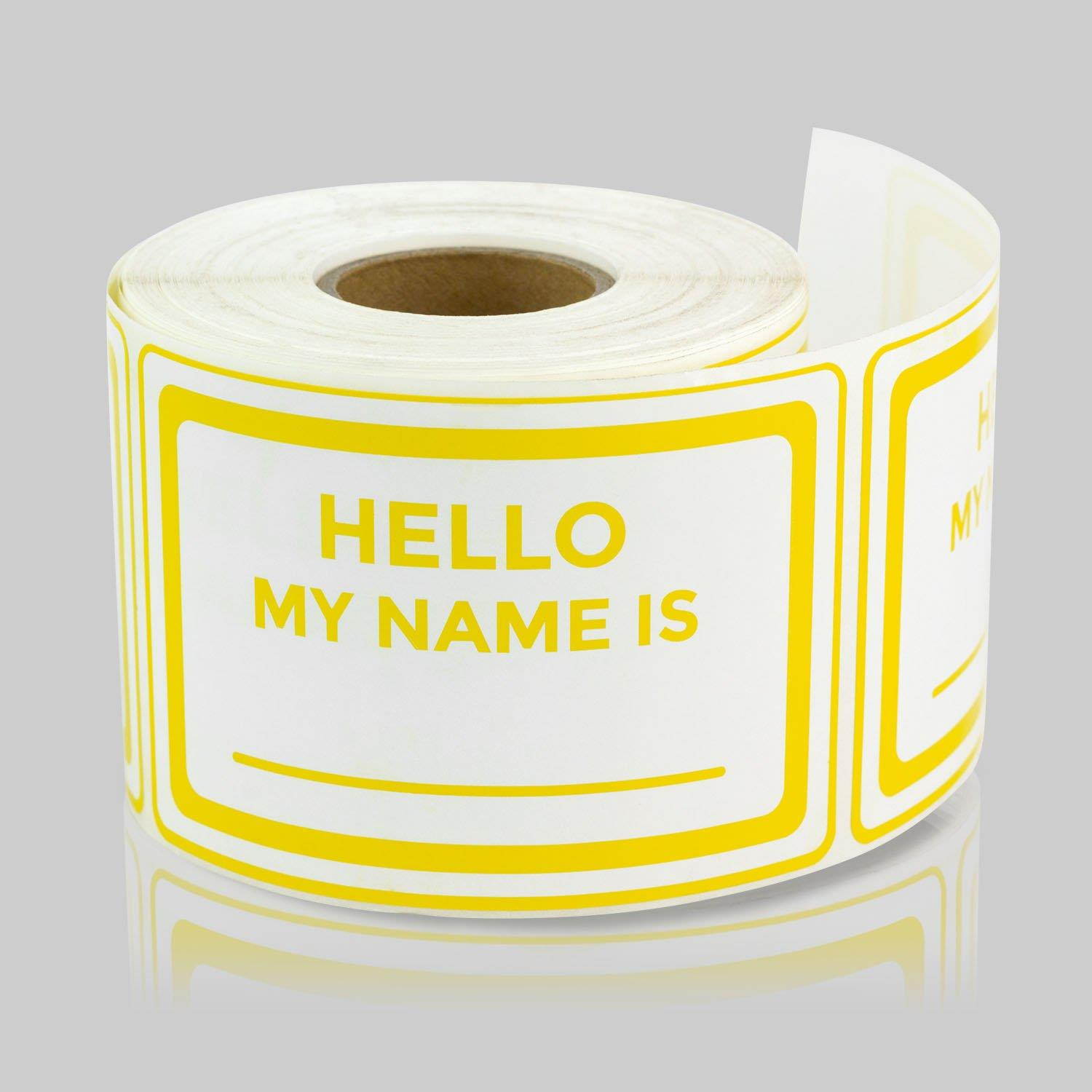 3 x 2 Inch - Hello My Names is Yellow Color Name Tag Badges Labels Stickers by Tuco Deals (Yellow, 2 Rolls Per Pack)