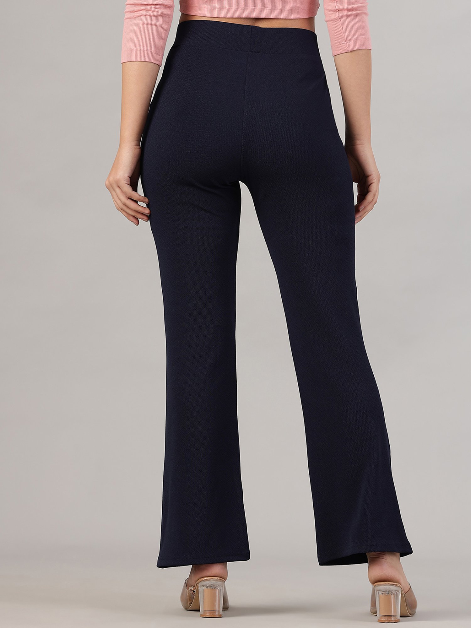 FITHUB Navy Regular Fit High Rise Trousers