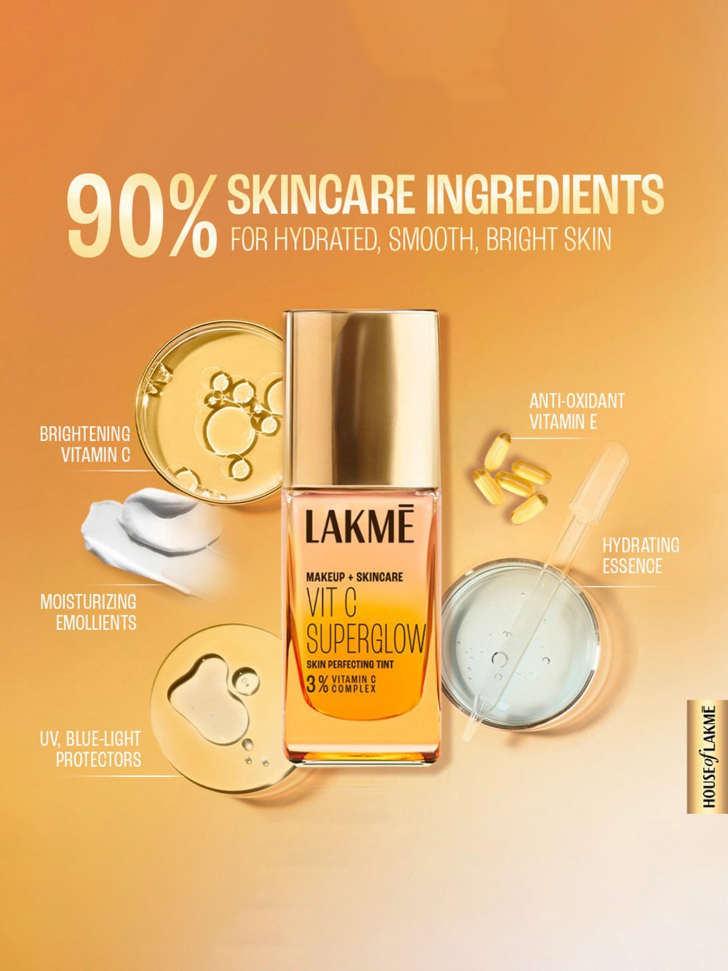 Lakme Makeup + Skincare Vit C Superglow Skin Perfecting Tint Neutral Medium N220 - 25 ml