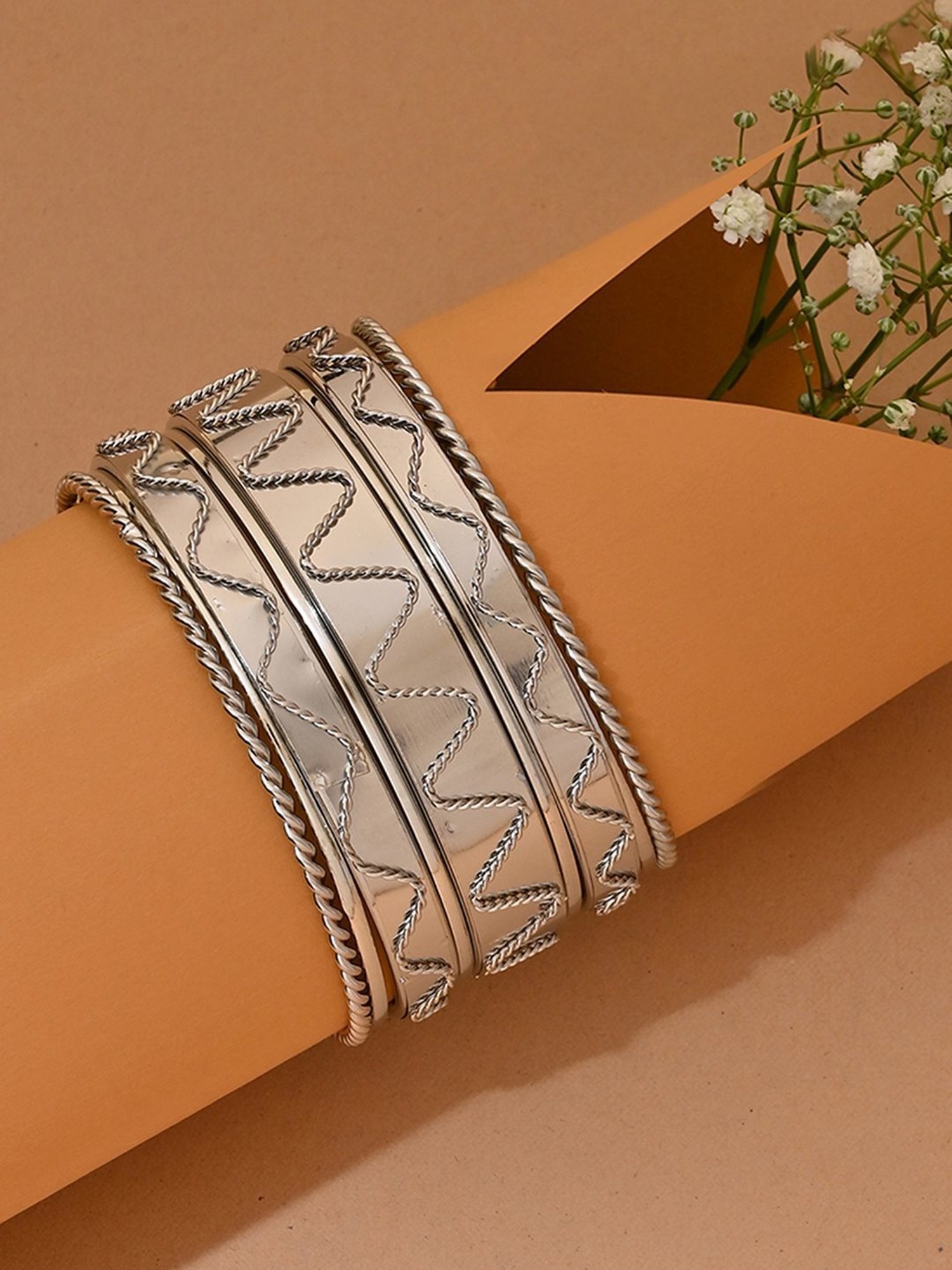 Fida Silver Plated Wedding Bangle for Women Set of 9