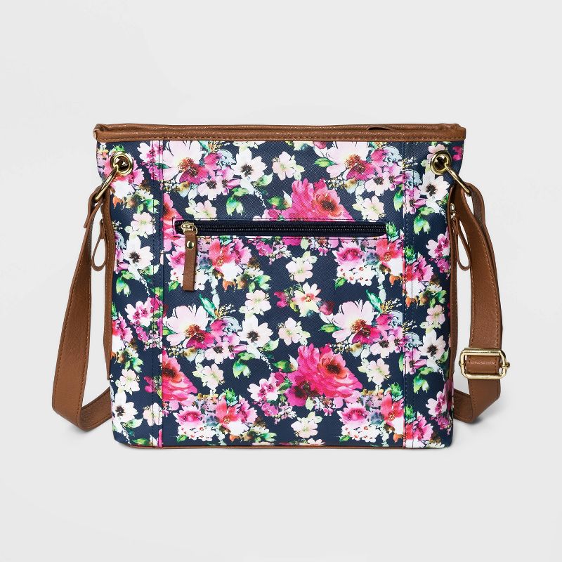 Bueno Floral Print Zip Closure Shoulder Bag - Navy