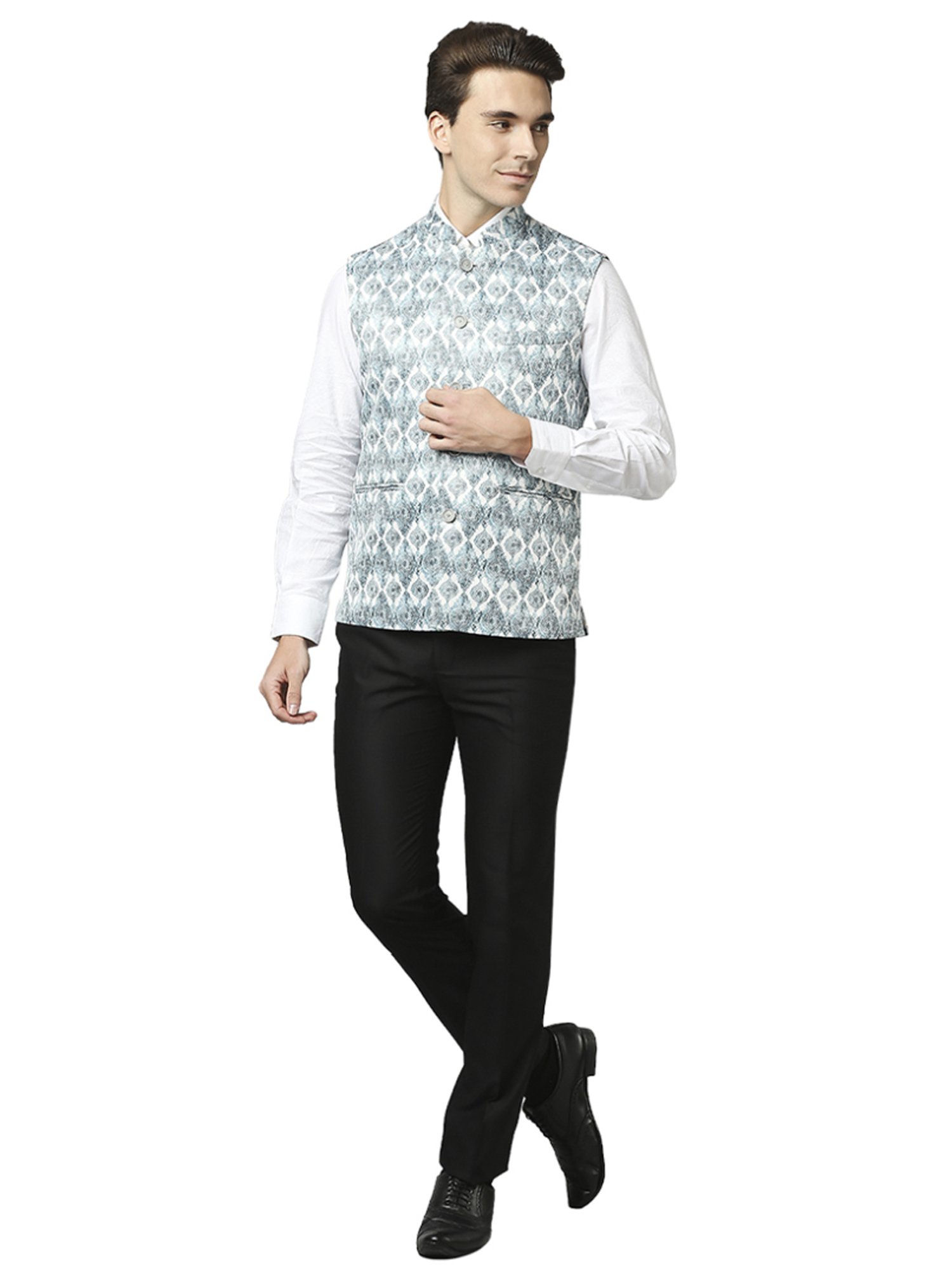Raymond Green  Regular Fit Printed Nehru Jacket