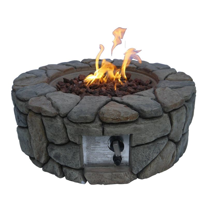 28" Outdoor Round Stone Propane Gas Fire Pit - Peaktop