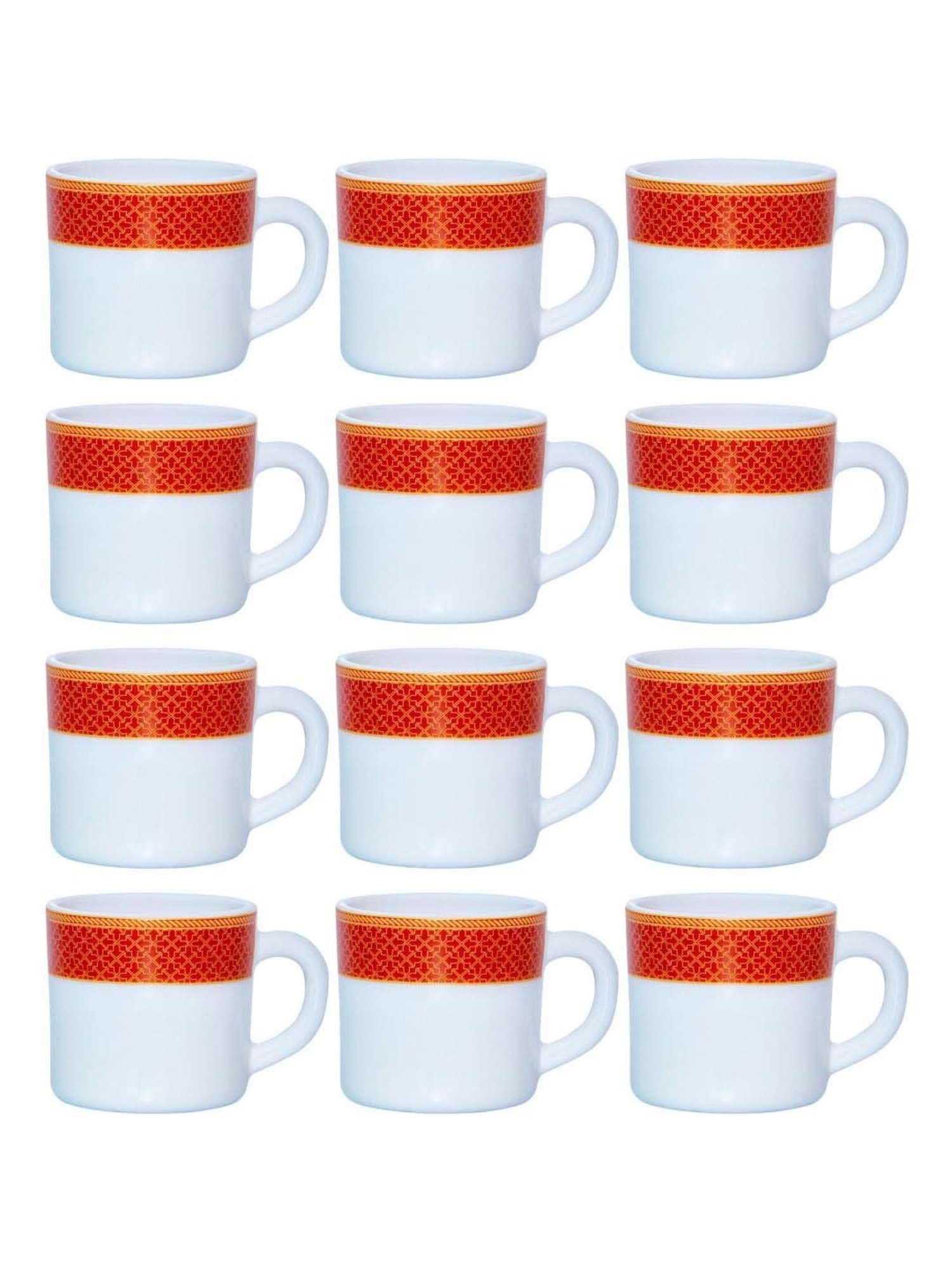 Cello White & Red Opalware Solitaire Tea Mug (0.18 L) - Set of 12