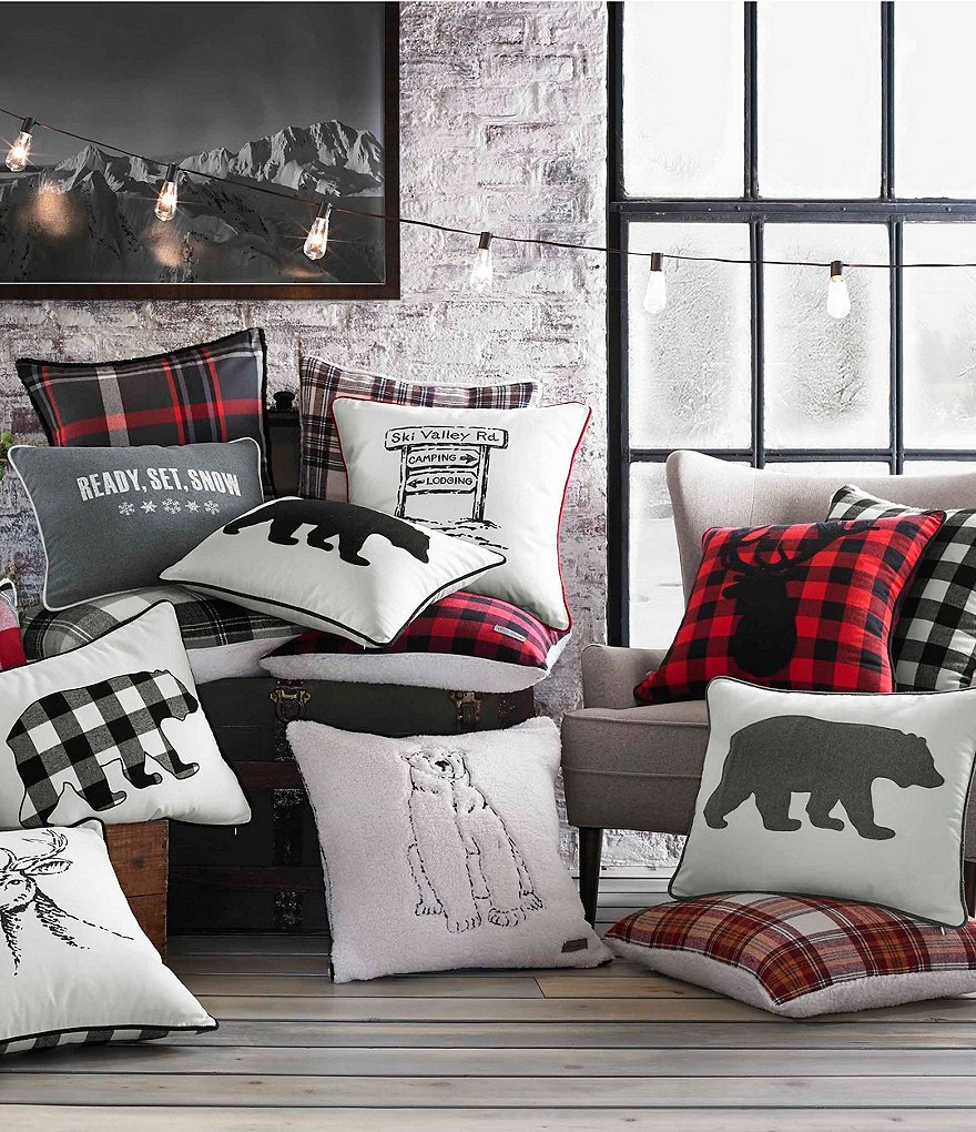 Eddie Bauer Lodge Dark Red Square Throw Pillow