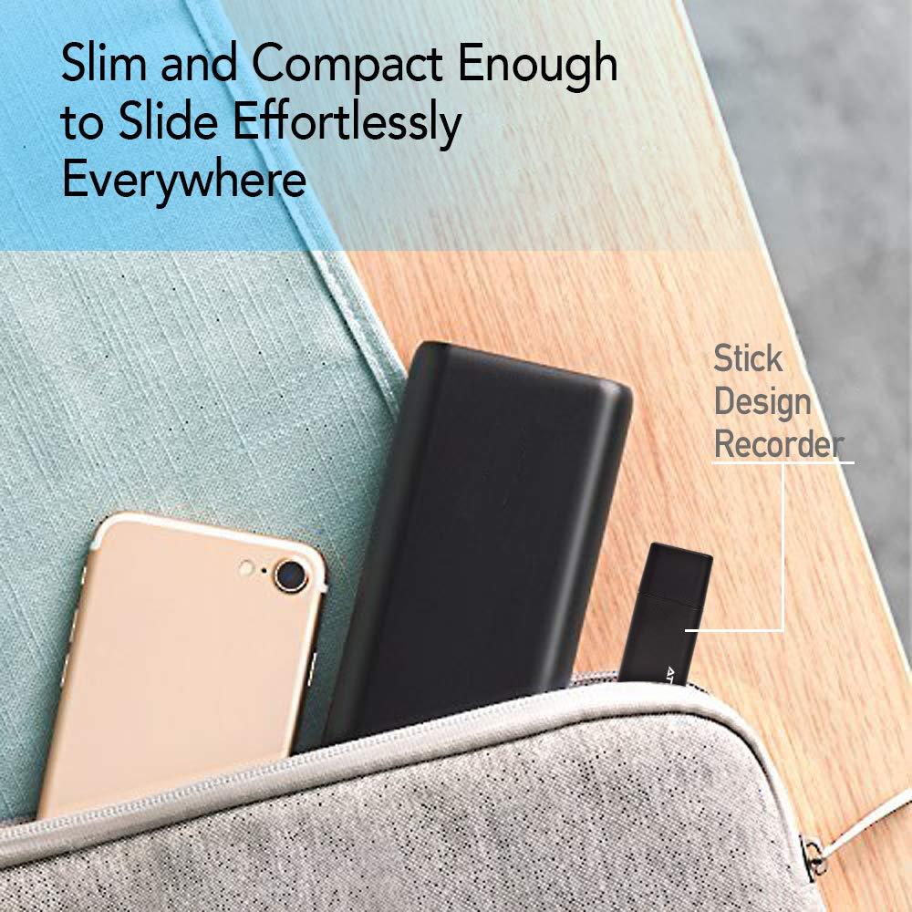 Slim Voice Activated Recorder &ndash; USB Flash Drive | 26 Hours Battery | 8GB - 94 Hours Capacity | 512 Kbps Audio Quality | Easy to Use USB Memory Stick Sound Recorder | lightREC by aTTo Digital