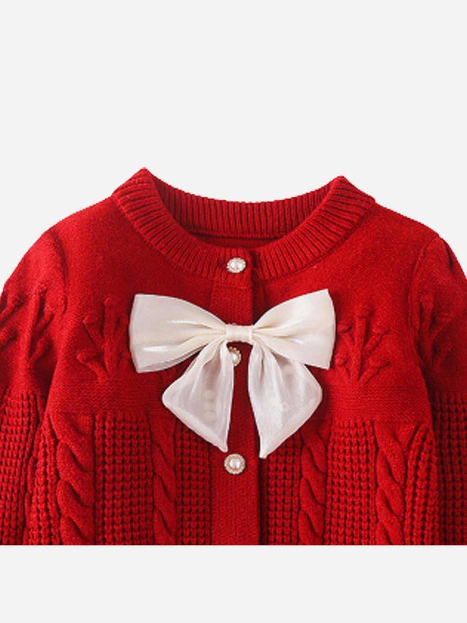 Little Surprise Box Red Textured Pattern Full Sleeves Cardigan