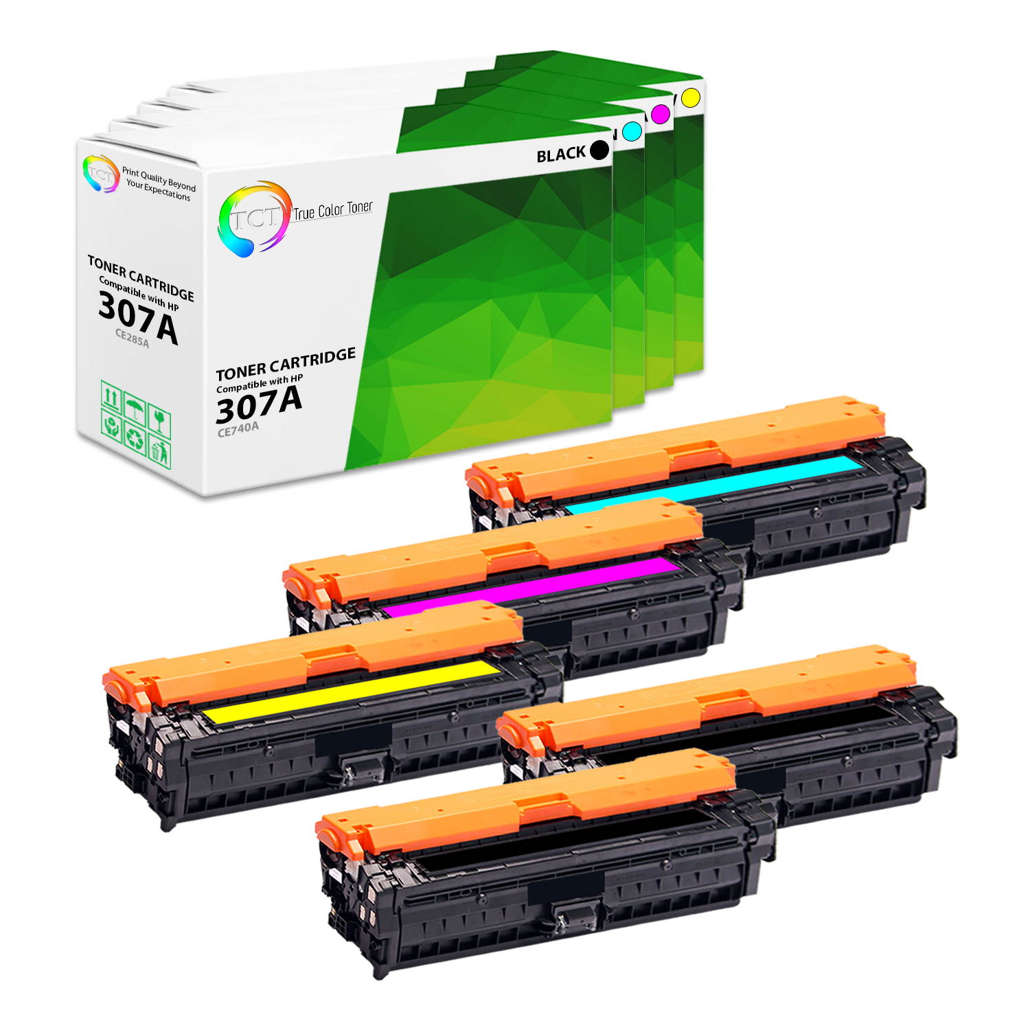 TCT Premium Compatible Toner Cartridge Replacement for HP 307A CE740A CE741A CE742A CE743A works with HP Color LaserJet Professional CP5225 Printers (Black, Cyan, Magenta, Yellow) - 10 Pack