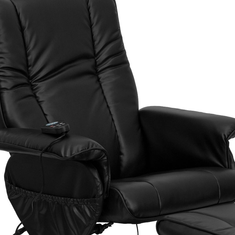 Flash Furniture Massaging Heat Controlled Adjustable Recliner and Ottoman with Wrapped Base in Black LeatherSoft