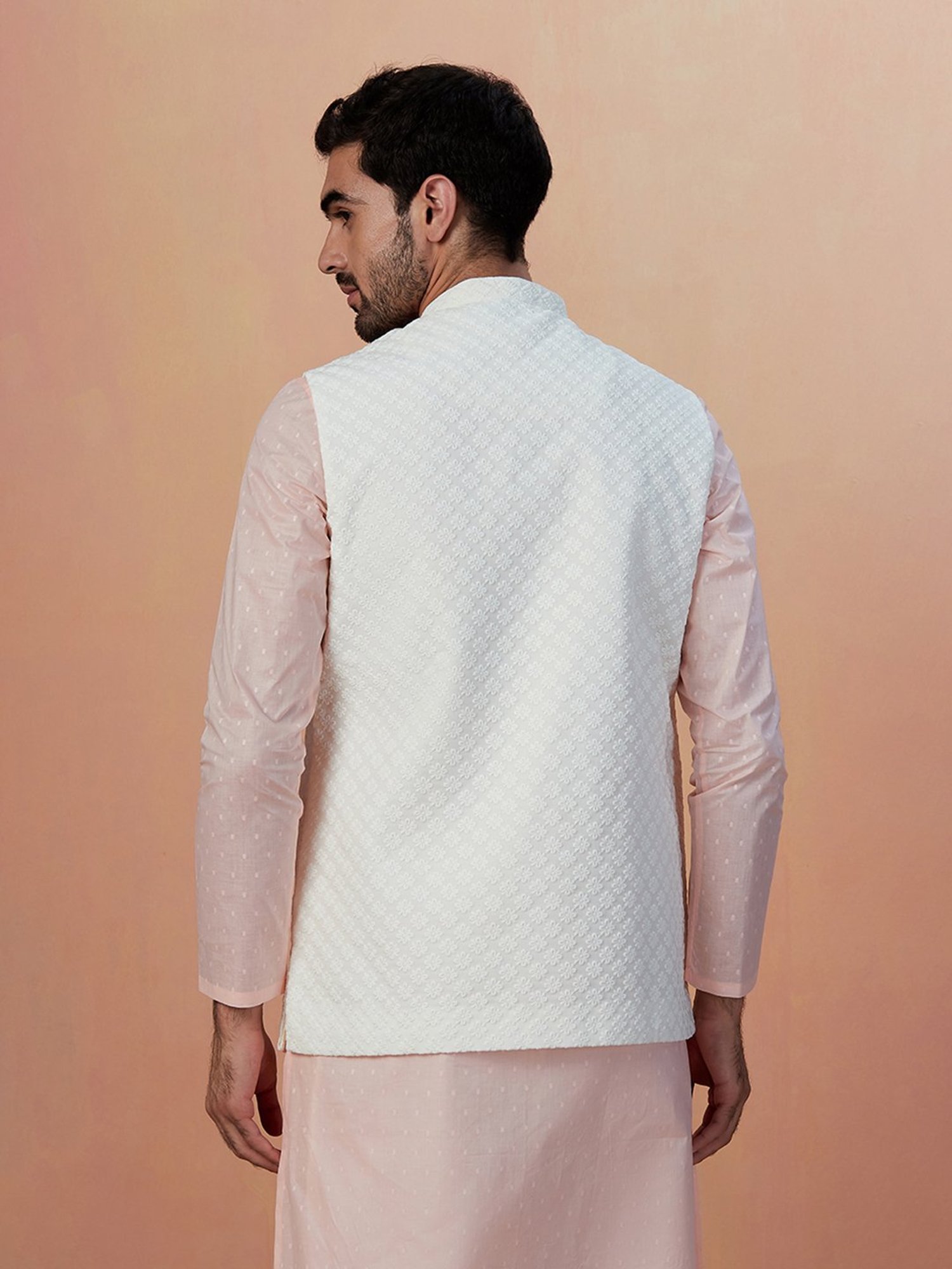 Manyavar Light Beige Regular Fit Embroidered Nehru Jacket