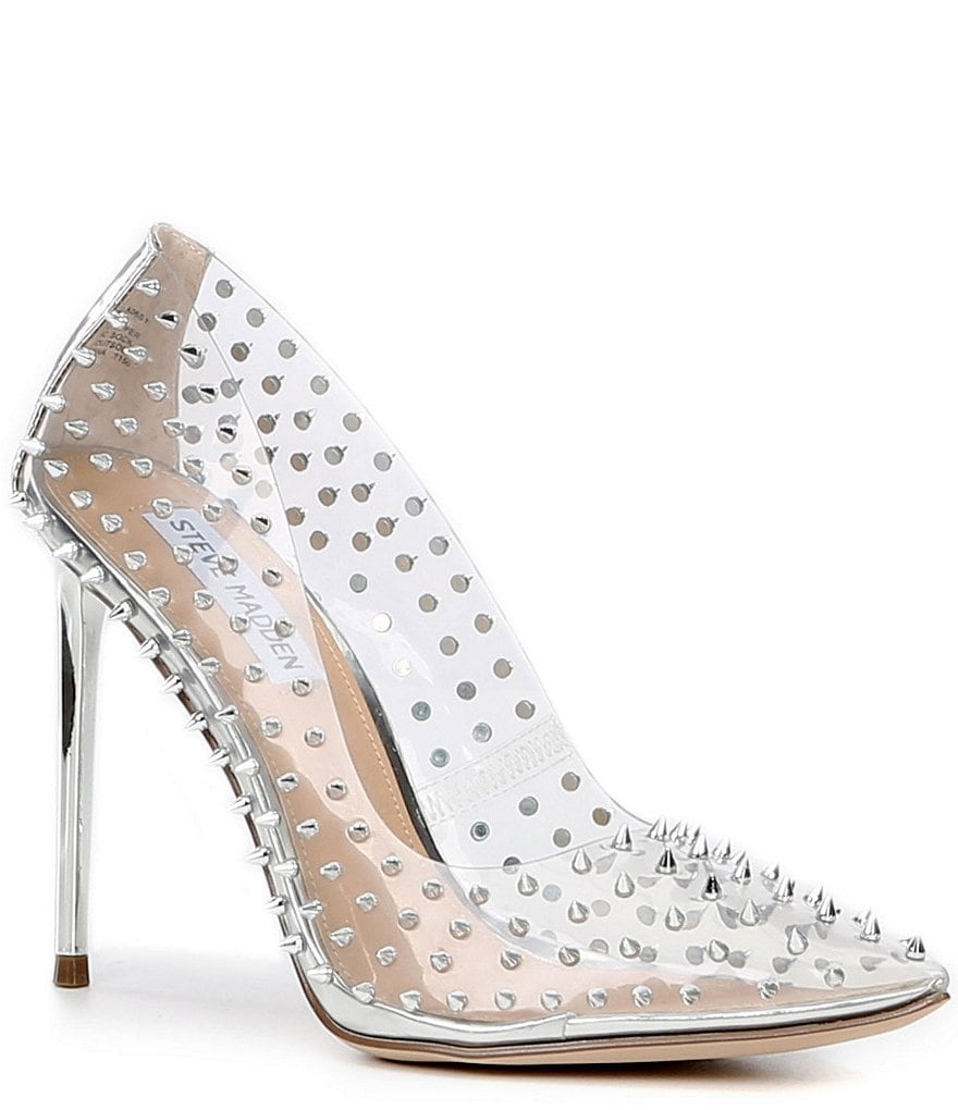 Steve Madden Vala Clear Studded Metallic Stiletto Heel Pumps