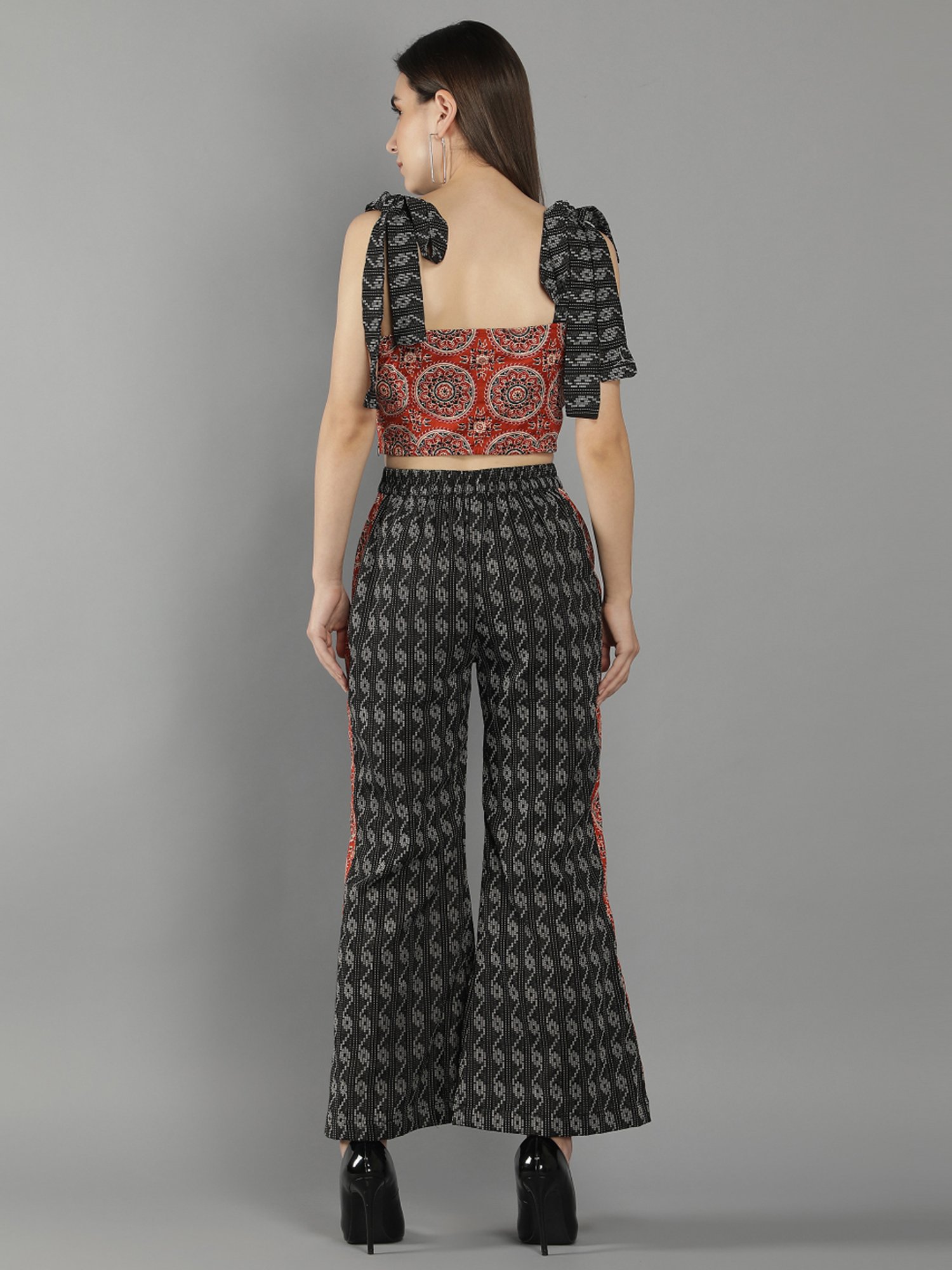 KAORI BY SHREYA AGARWAL Rust & Black Cotton Printed Crop Top Palazzo Set