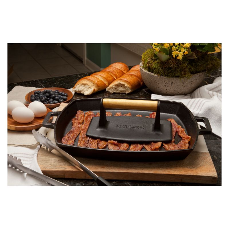 Bayou Classic Cast Iron Bacon Press and Pan Set