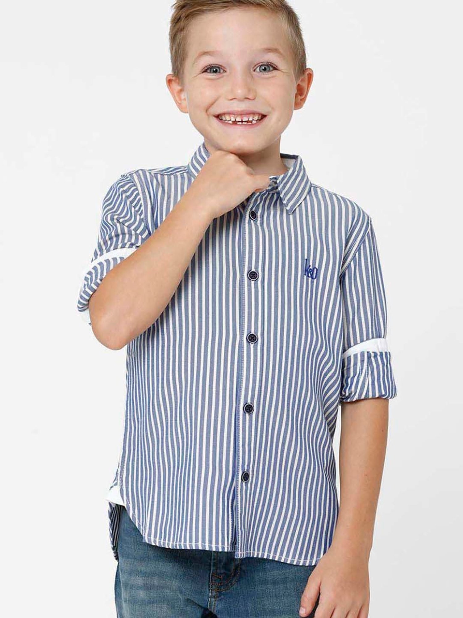 Kate & Oscar Kids Blue Cotton Striped Full Sleeves Shirt