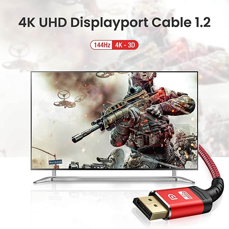 DisplayPort Cable 10ft, 1.2 DP Cable Nylon Braided -(4K@60Hz, 2K@144Hz) Gold-Plated DP to DP Cable Ultra High Speed Display Port Cable for Laptop PC TV etc- Gaming Monitor Cable (Red)