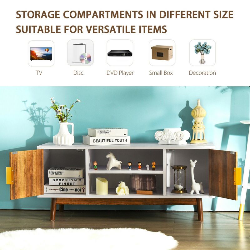 Costway TV Stand Entertainment Media Console w/2 Storage Cabinets & Open Shelves