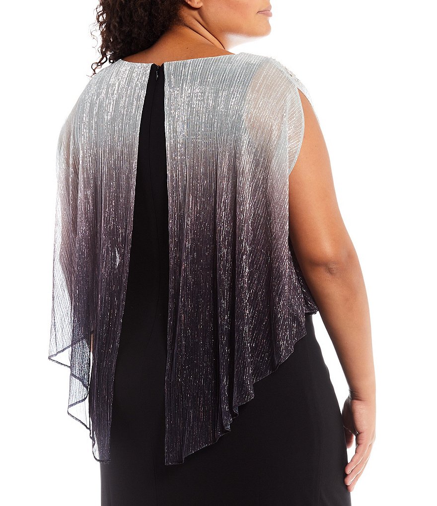 Ignite Evenings Plus Size Beaded Ombre Popover Round Neck Sleeveless Dress