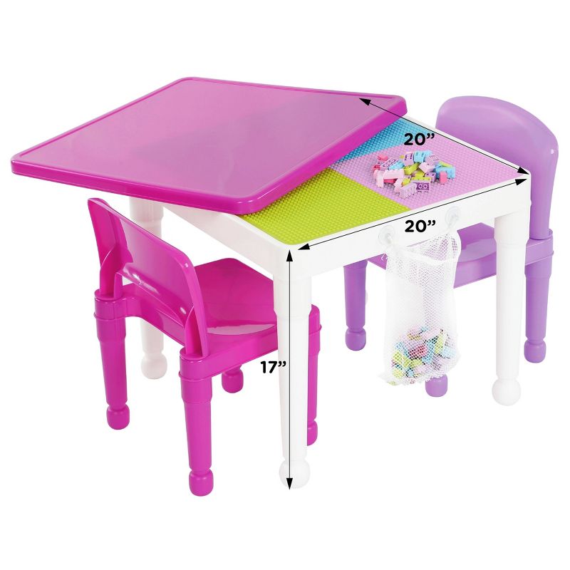 3pc 2 in 1 Square Activity Table with Chairs Pink/Purple - Humble Crew