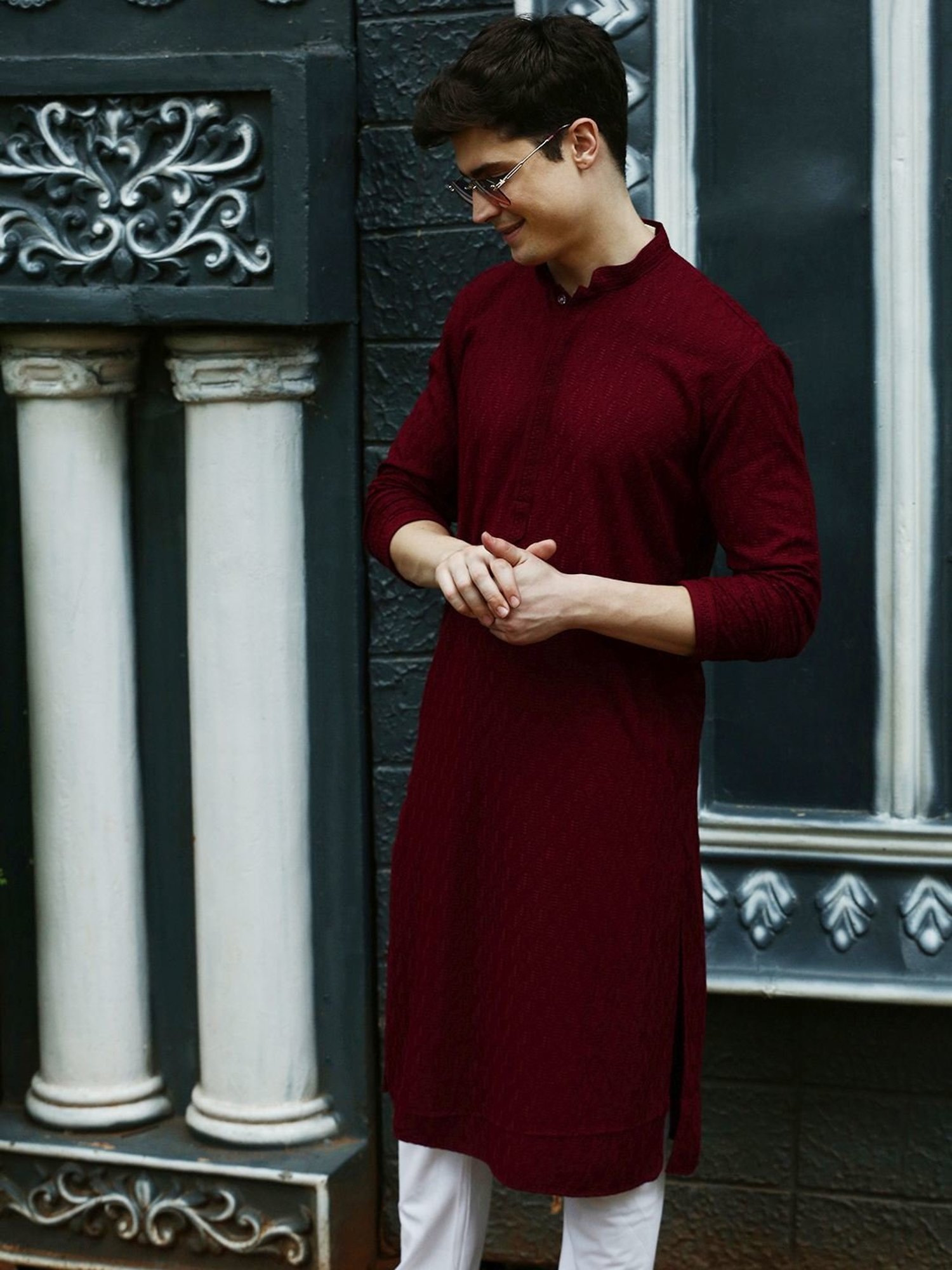 Sanwara Maroon Cotton Regular Fit Chikankari Kurta Bottom Set