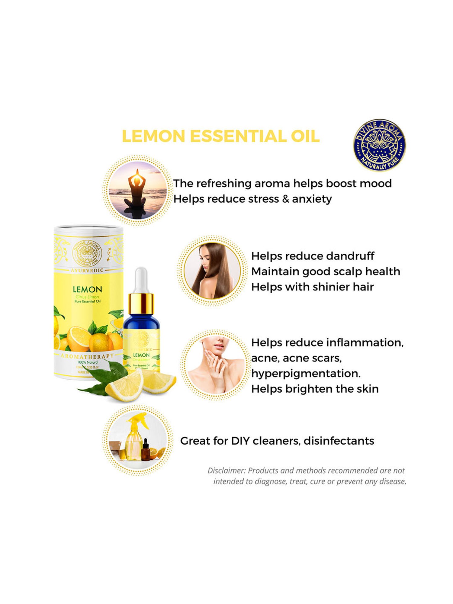Divine Aroma Lemon Essential Oil - 10 ml