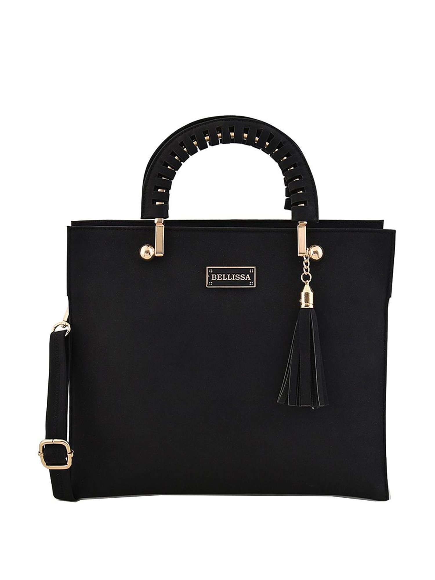 Bellissa Black Solid Medium Elegant Handbag