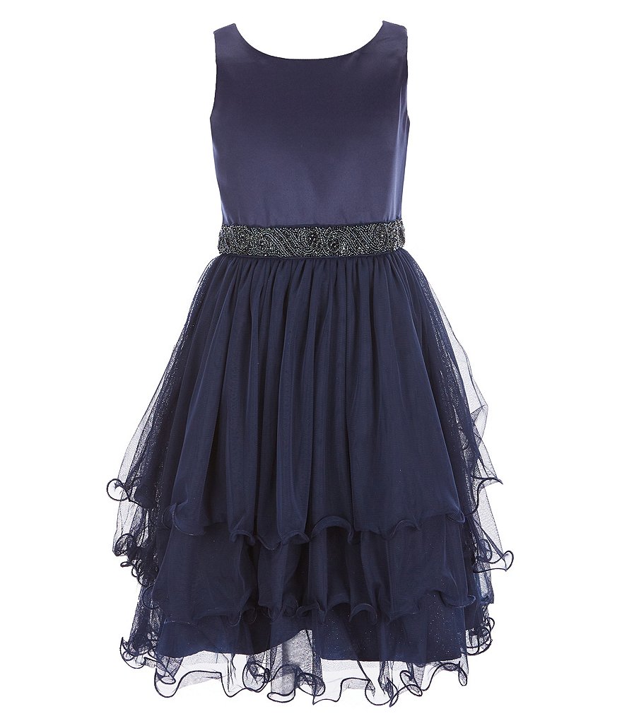 Us Angels Big Girls 6-14 Cap-Sleeve Lace Beaded Mesh Communion Dress