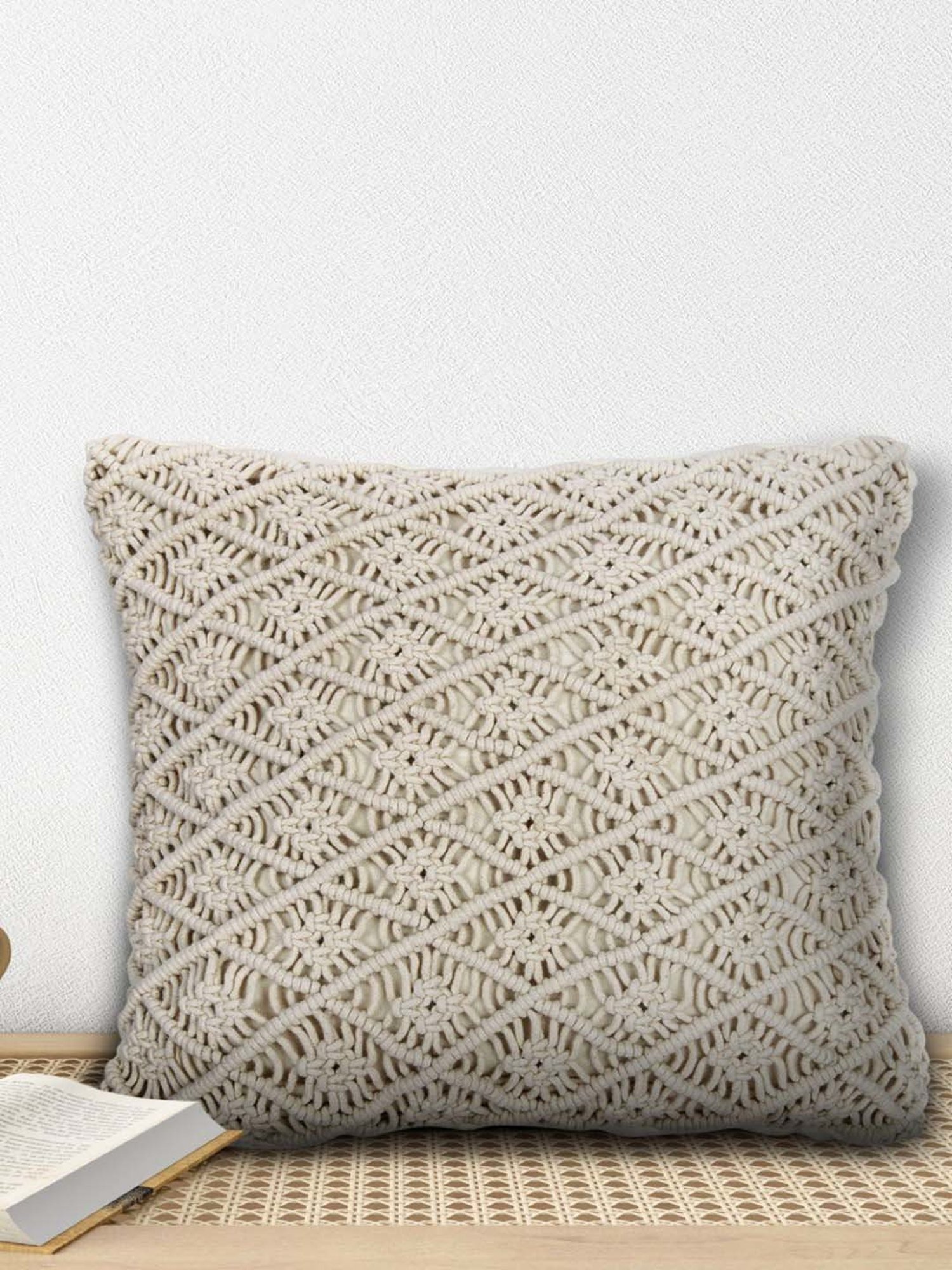 Living Scapes by Pantaloons Ivory Cotton Cushion Cover