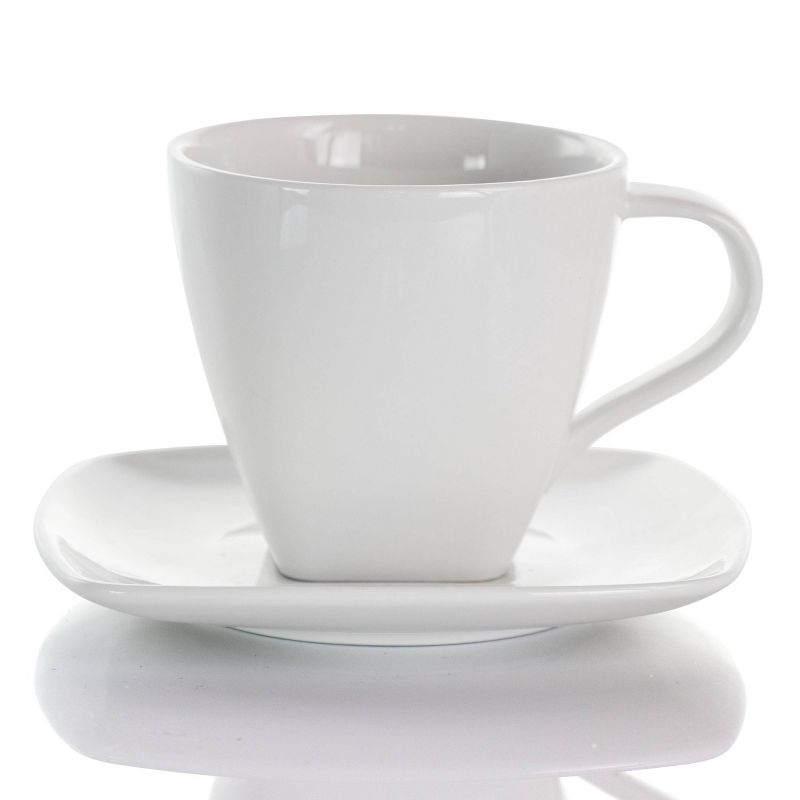 10oz 12pc Porcelain Market Square Cup and Saucer Set White - Elama