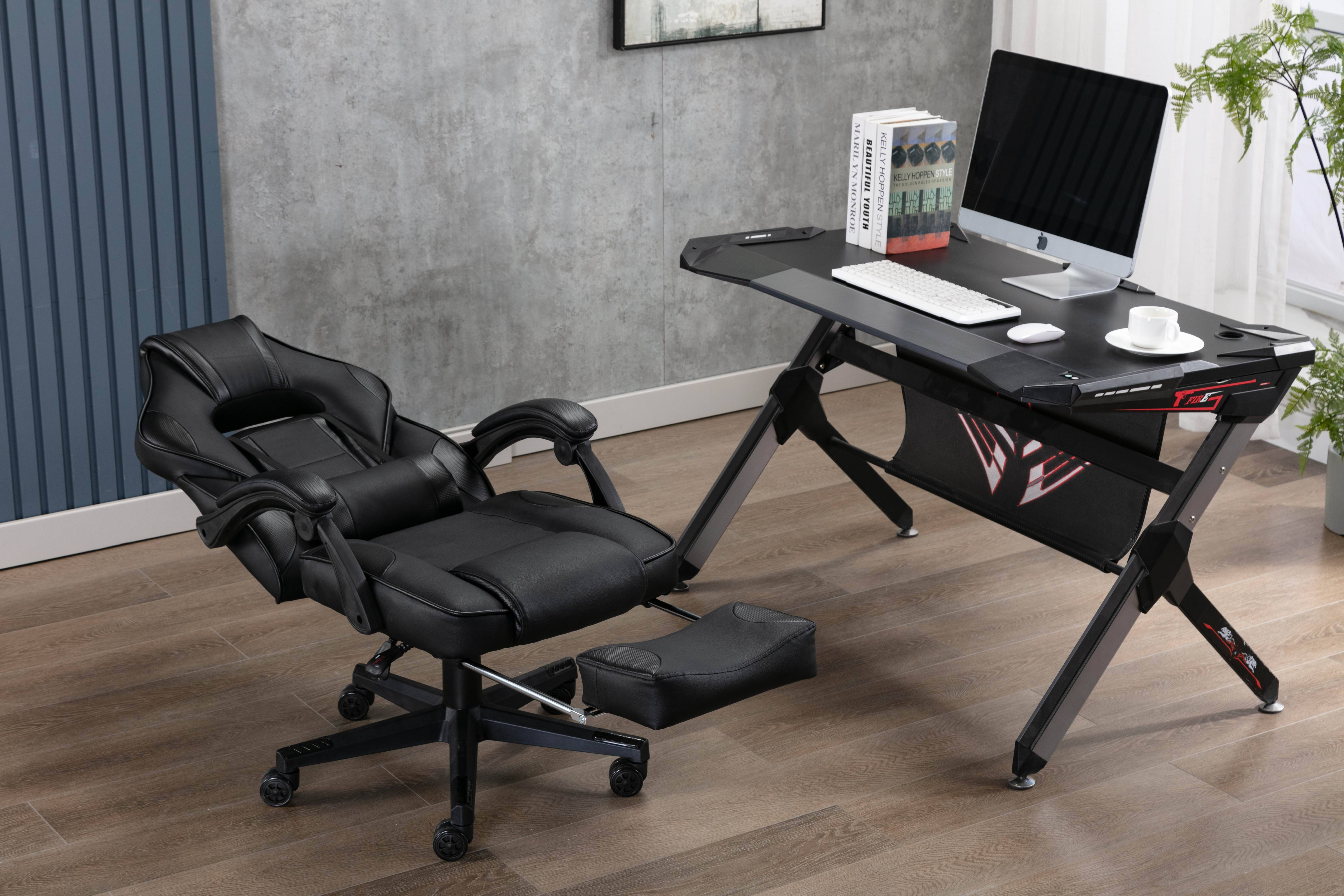 Massage Computer Gaming Chair, Adjustable Lumbar Support PU Leather Swivel Racing Style Video Game Chairs (Black)