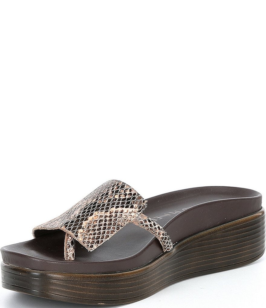 Donald Pliner Fifi Snake Print Leather Platform Wedge Thong Slides