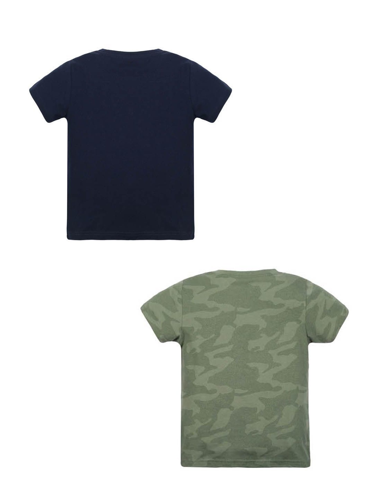 Plum Tree Kids Navy & Sage Green Printed T-Shirt (Pack Of 2)