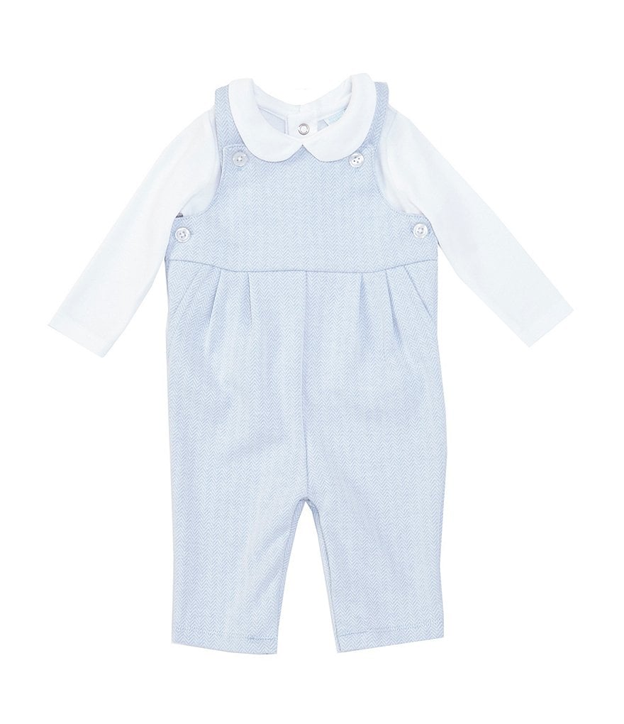 Edgehill Collection Baby Boys Newborn-6 Months Long-Sleeve Peter-Pan Top & Herringbone Jon Jon Overall Set