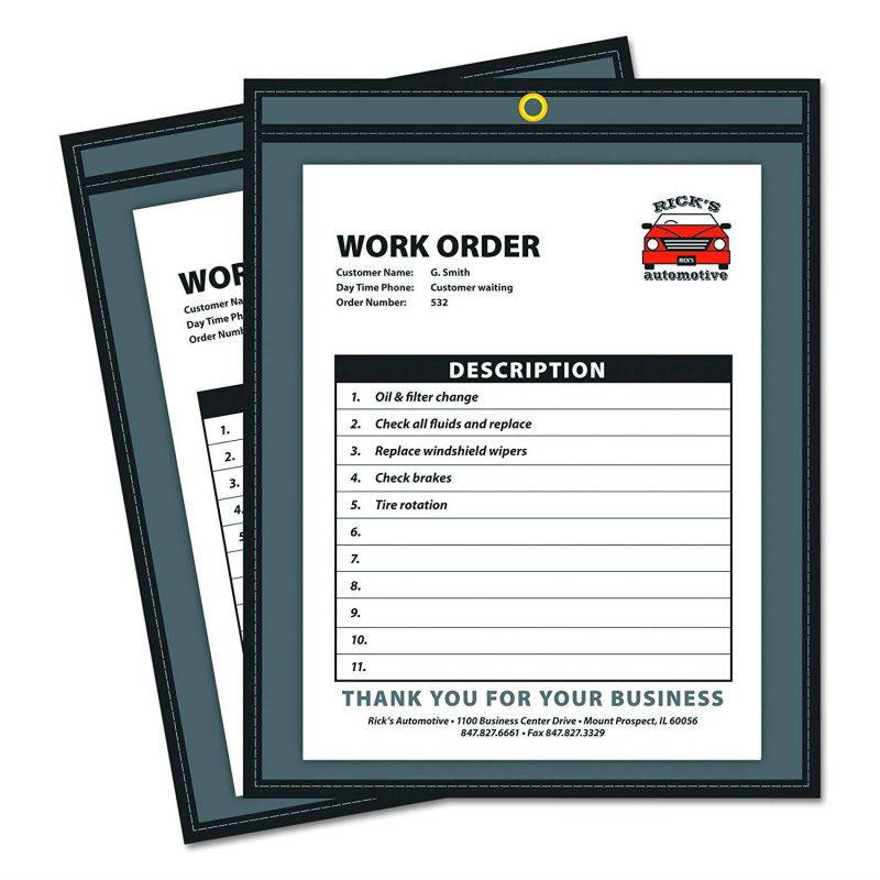 C-Line 45911 Shop Ticket Holders, Stitched, One Side Clear, 8-1/2" x 11" (Box of 25)