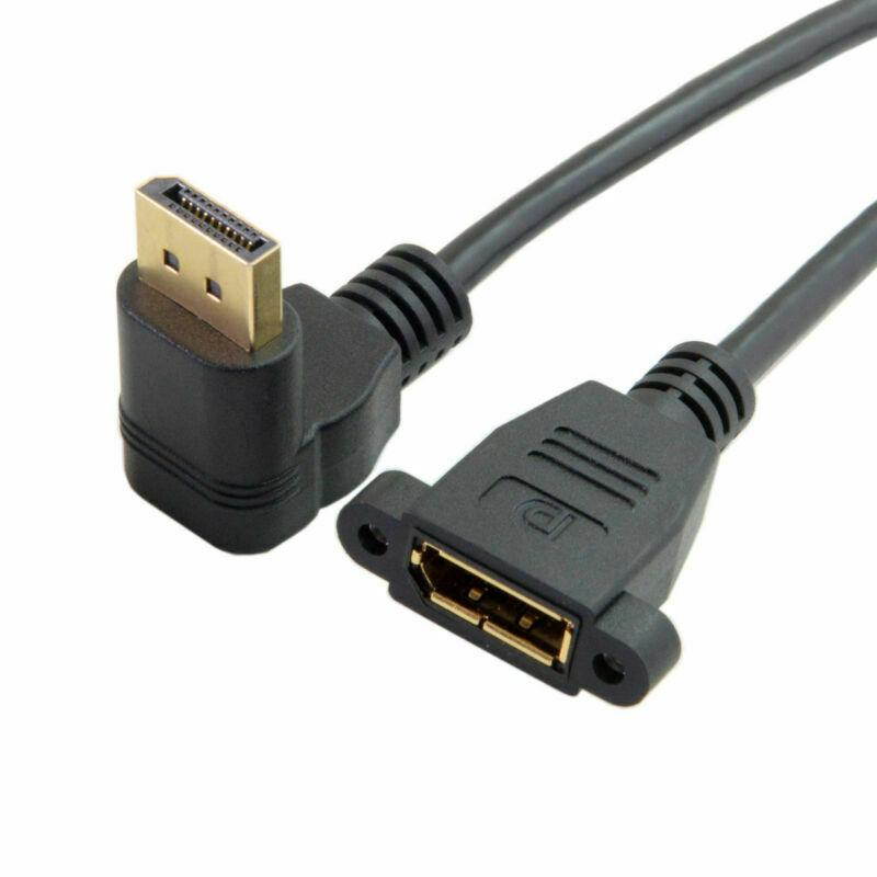 Down Angled 90 Degree DisplayPort DP Male to Female Extension Cable with Screw Mount Hole for HDTV Monitor PC Black 30cm