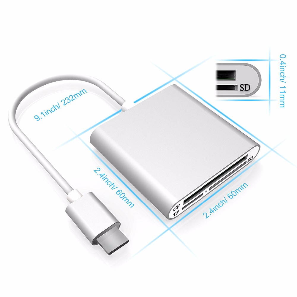 Wanmingtek USB C to CF Card Reader, SD Card Reader, Camera Memory Card Reader, Type C Micro SD Card Adapter for New iPad Pro 11"/12.9" 2018, MacBook Pro, ChromeBook, XPS and More, Silver