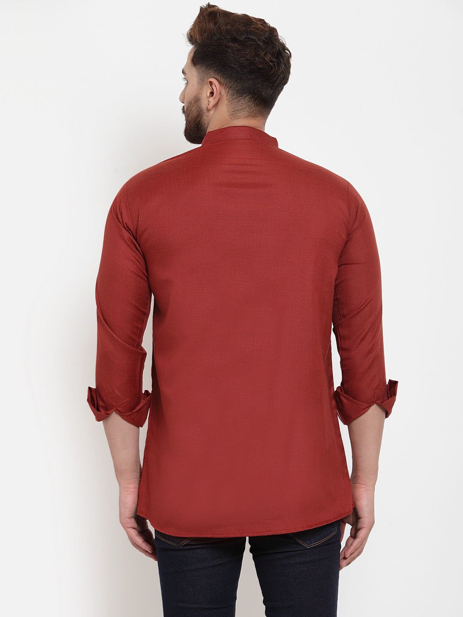 Benstoke Maroon Regular Fit Straight Short Kurta